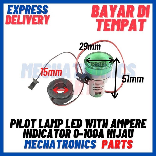 [DSP-9291] PILOT LAMP LED WITH AMPERE INDICATOR 0-100A 22MM HIJAU