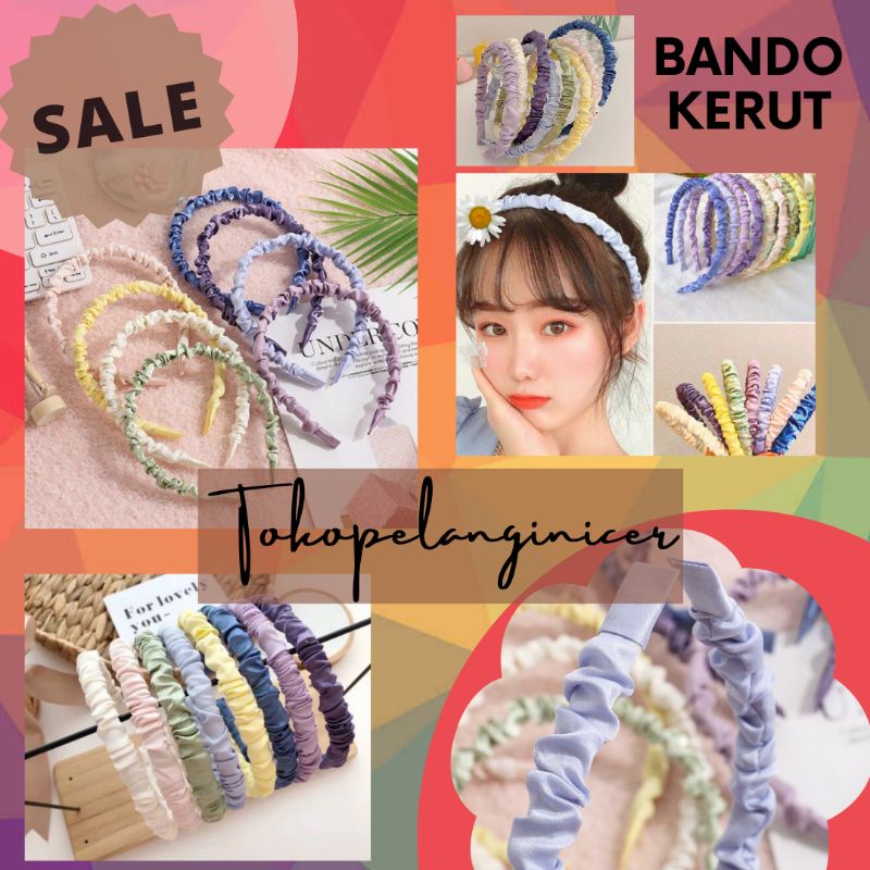 Bando Scrunchie Korea Satin Polos- BENDO Aksesoris JEPIT Rambut Kerut Satin Korea