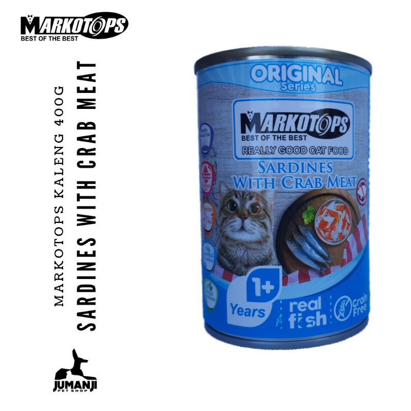 Markotops Sardine with Crab Meat 400gr (Biru) Original Series - Makanan Kucing Markotop Kaleng untuk