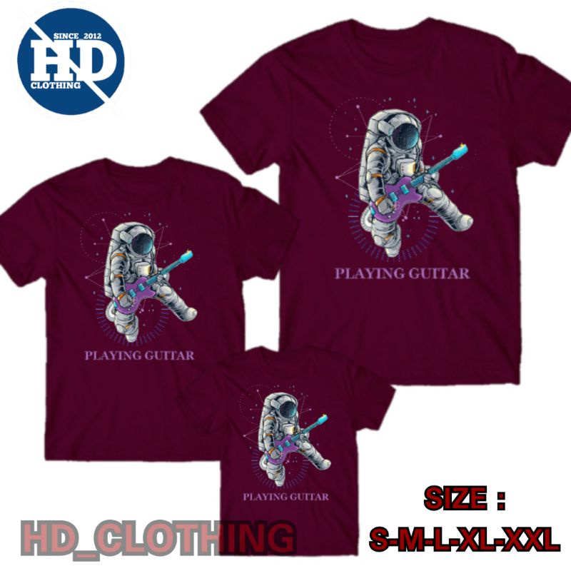 Kaos astronot playing gitar pria Combad 30s dewasa dan anak - Black series