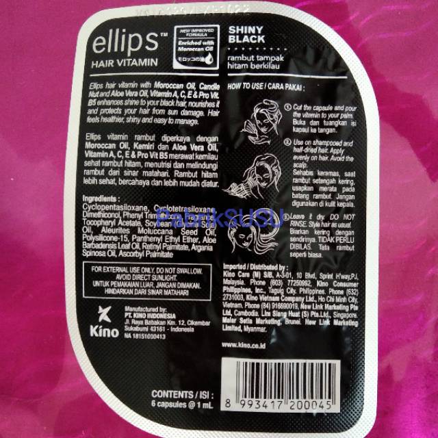 Jual Elips Ellips hair vitamin Shiny Black (Morrocan Oil) kemasan isi 6pcs  | Shopee Indonesia