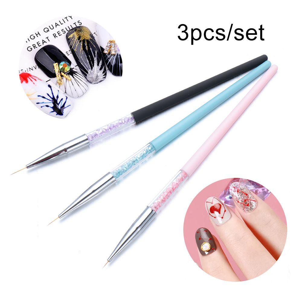 Solighter Nail Liner Pen Fashion 3D Gradient Art Crystal Handle Gambar Garis Grid Stripe