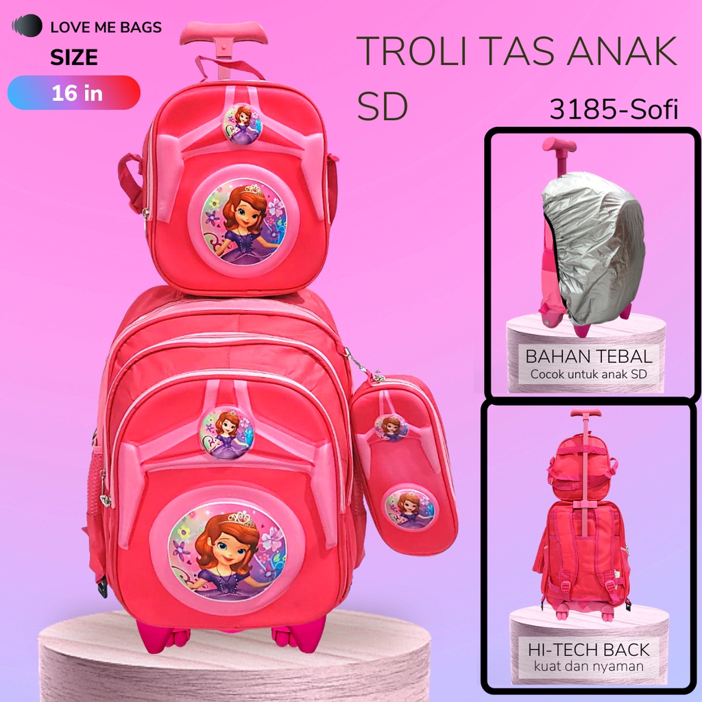 LMB Tas Troli Anak Sekolah SD Perempuan Import 3in1 Set Bahan Nilon Premium Karakter Kartun Lucu Kuat dan Nyaman Dipakai