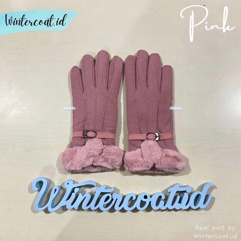 Gloves winter wanita suede fur hangat import sarung tangan cewek fashionable musim dingin