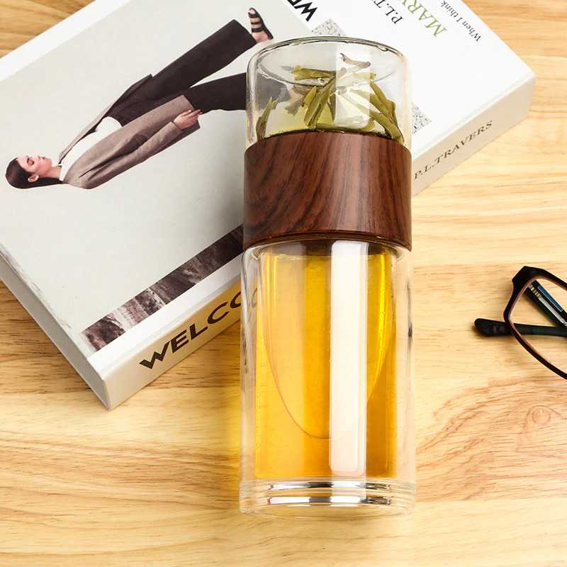 One Two Cups Botol Minum Penyaring Teh Double Wall 230ml / Botol Minum Infuser Double Wall Tumbler Teapot Teh Saringan Bahan Kaca Portable / Teapot Infuser Tumbler Pemisah Teh Anti Bocor Tetes Anti Panas Berkualitas / Infuser Tea Bottle Murah Original