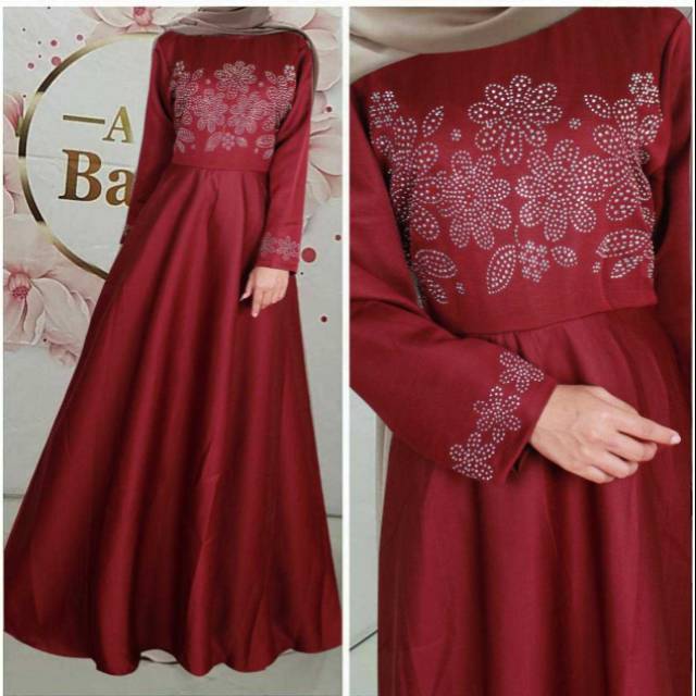 RR Fashion Muslim Pakaian Muslim Wanita Hijab Dress Muslim Gamis Maxi SYANTIK MARON,DUSTY,CREAM,NAVY