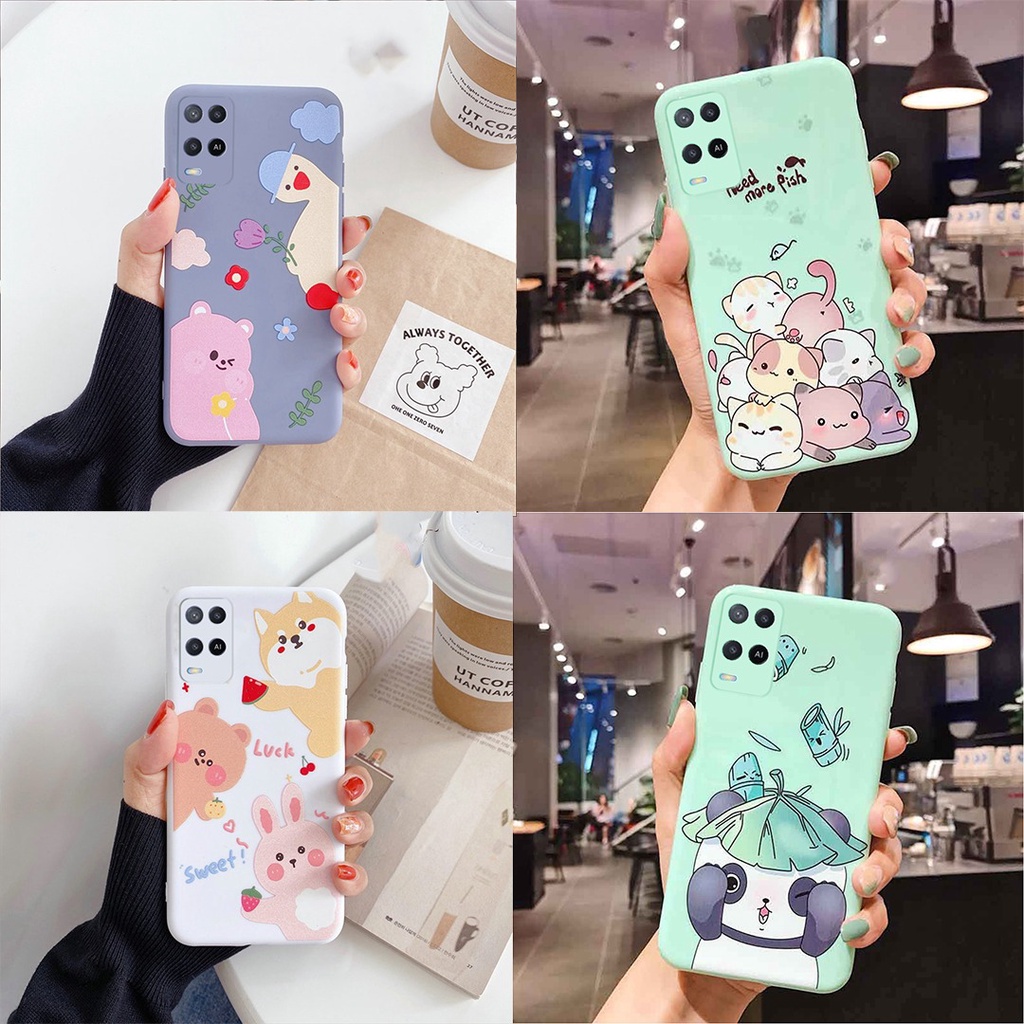 Case HP Oppo A74 A54 A53 Casing Karakter Softcase Motif Custom Lucu Panda Kucing Cute Aesthetic