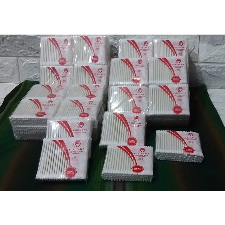 cotton bud yukinawa per lusin isi 12 pak.1pak isi 100 stik putih