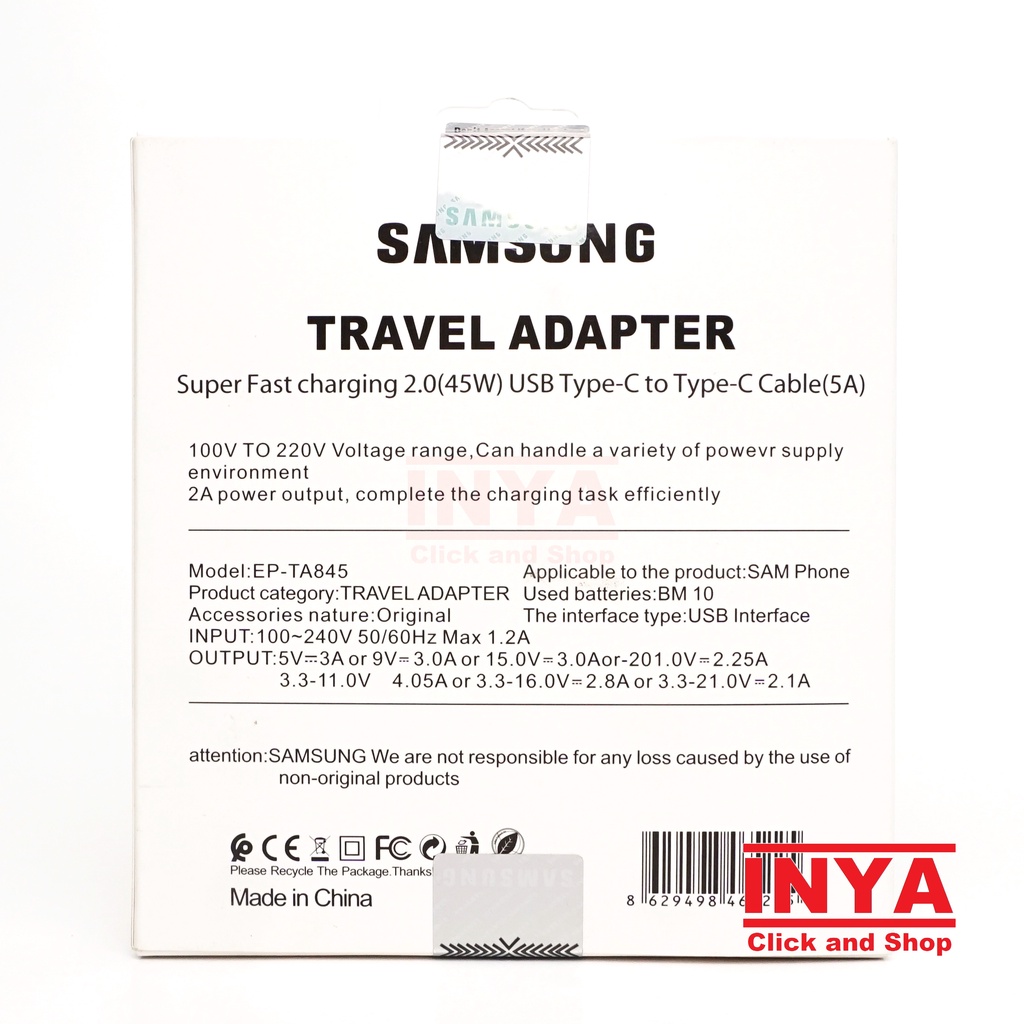 CHARGER SAMSUNG TRAVEL ADAPTER SUPER FAST CHARGING 45W TYPE-C to Type C