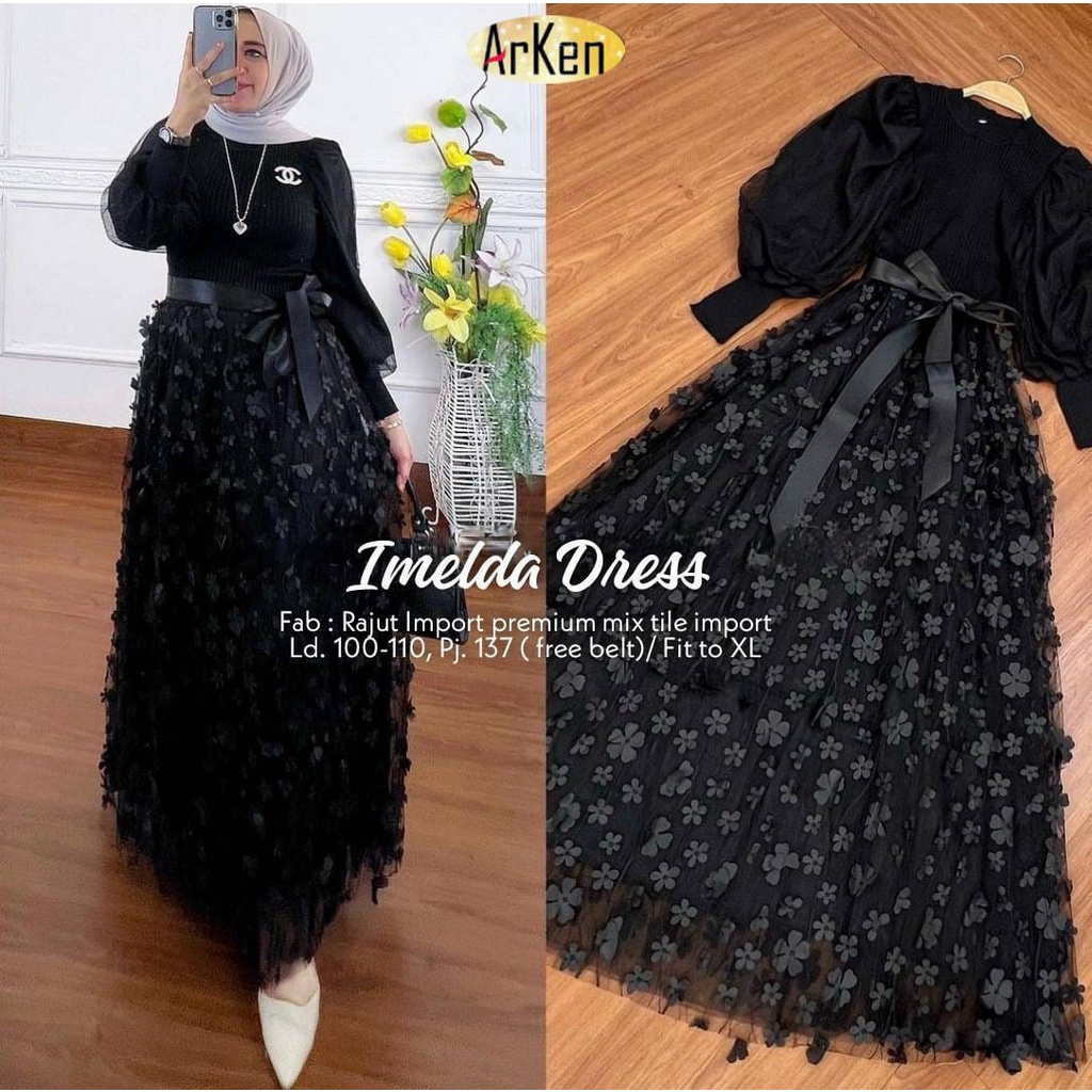RESTOK IMELDA DRESS GAMIS APLIKASI 3D ORI ARKEN