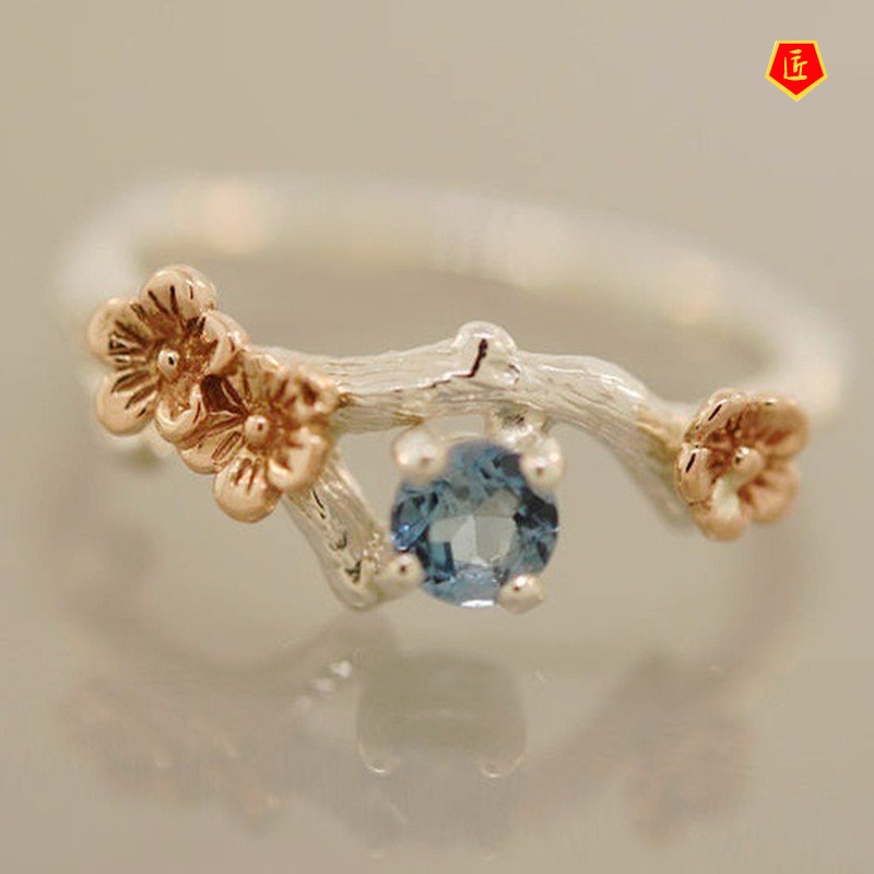 [Ready Stock]Fashion Elegant 925 Silver Color Separation Flower Ring 14K Rose Gold