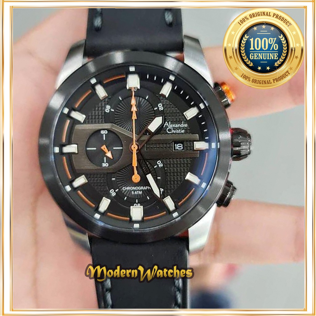 Jam Tangan Ori Pria Alexandre Christie AC 6270 6562 Hitam Silver Black Tali Kulit Alexander Terlaris