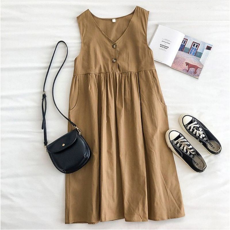 Scarla overall / Overall Kancing Depan /Fashion Muslim Remaja / Inner dress tanpa lengan/Inner Bumil Busui/Inner Gamis Tanpa Lengan/Inner Long Dress /-8