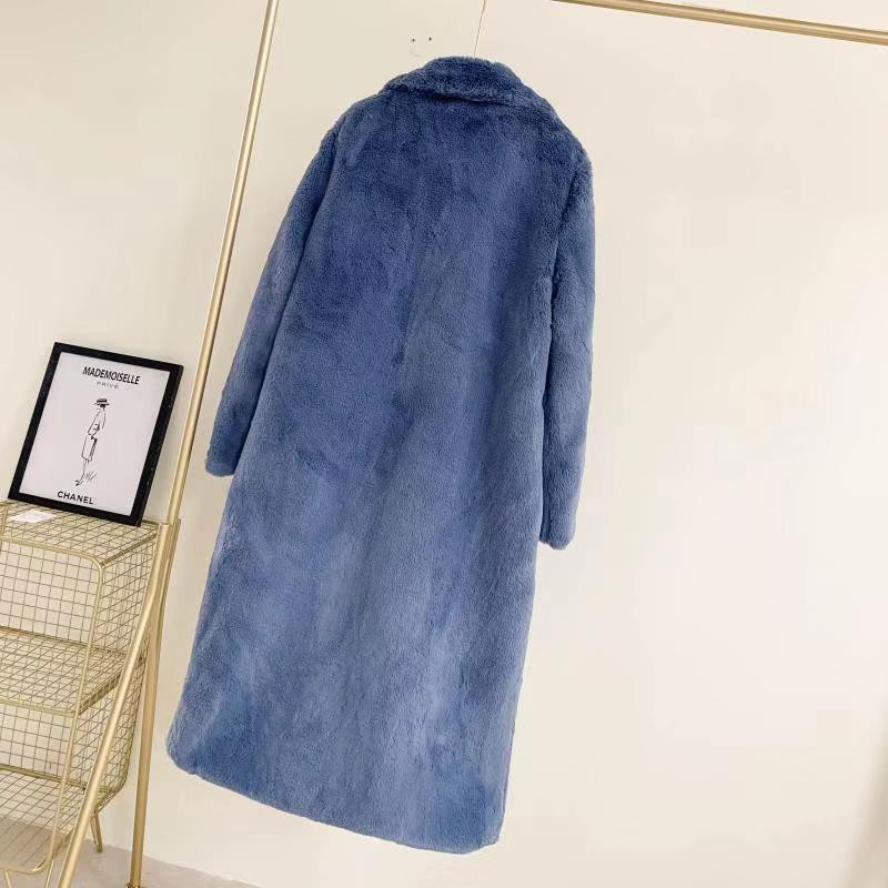 Women Winter High Quality Faux Rabbit Fur Coat Loose Lapel OverCoat Luxury Long Fur Coat Female