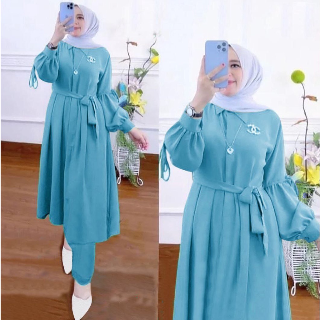 SETELAN TUNIK MODEL KEKINIAN PINK SETELAN_LONG_TUNIK//ON_SET_POLOS_FULL KANCING AKTIF BAHAN rRAYON//SETELAN_TERBARU(COD)Gratis_Ongkir)