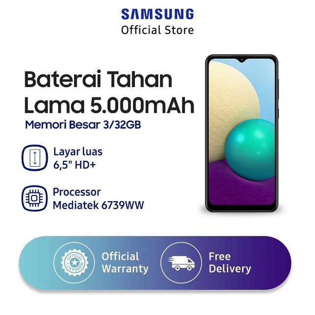 Samsung Galaxy A02 3/3   2GB - Black | Shopee Indonesia