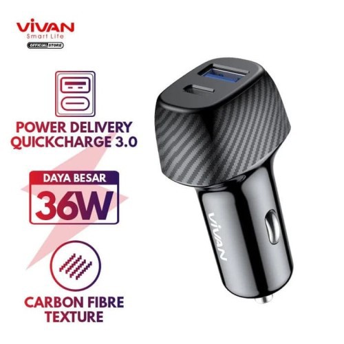 Vivan Car Charger 36w PD QC 3.0 Type C to C