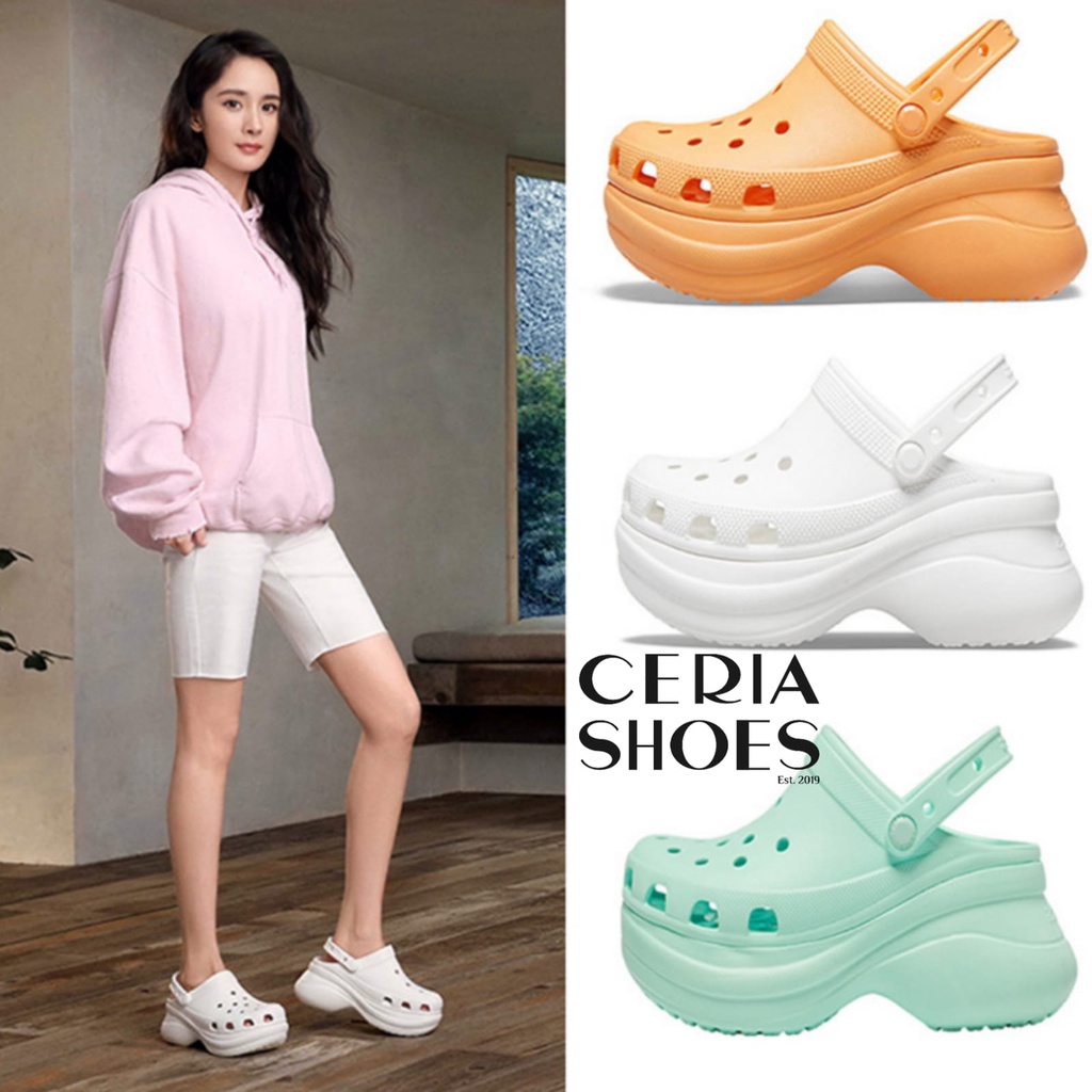 EVA Sandal Crocs Wanita Import Korean Tinggi 6 Cm Include Jibbitz Rubber Tebal Non-Slip Super Halus Empuk Classic Clog Bear Jibbitz