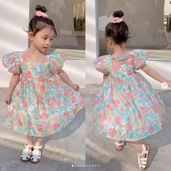 Korean Style Printed Floral Dress Anak Perempuan Bunga bunga Import