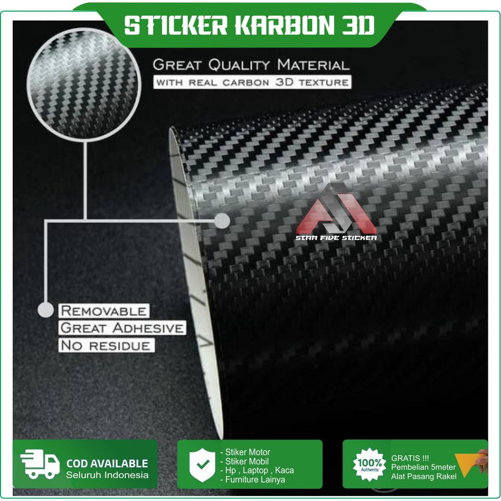 Stiker Skotlet Karbon Sticker Carbon 3d Warna Hitam