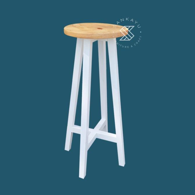 Bar Stool / Kursi Bar Putih / Kursi Bakso / Kursi Kafe Kayu