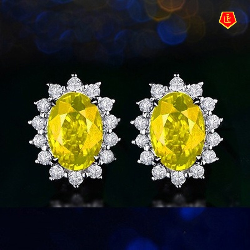 [Ready Stock]Noble Female Sapphire Diamond Flower Earrings