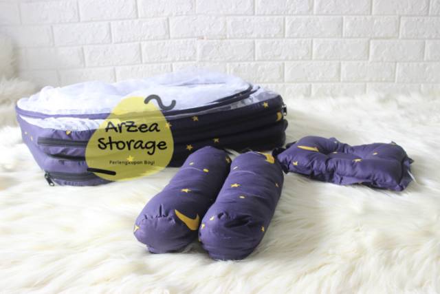 Kaaur bayi kelambi set bantal guling lilat bulan bintang navy