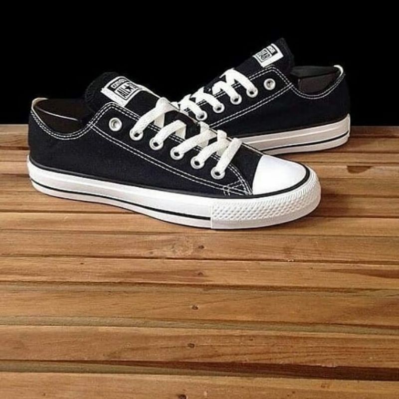 Sepatu Converse Allstar Classic Ox Black White Hitam Putih Import Vietnam Sekolah Kerja Kuliah Murah