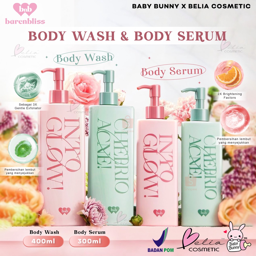 ❤ BELIA ❤ BNB Barenbliss Brightening &amp; Calming Body Wash &amp; Body Serum - Sabun Mandi Cair | BPOM