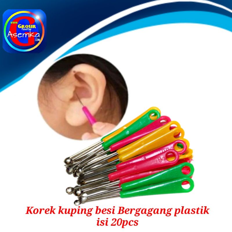 GPA 20pcs Korek Kuping besi Gagang Plastik Warna Grosir