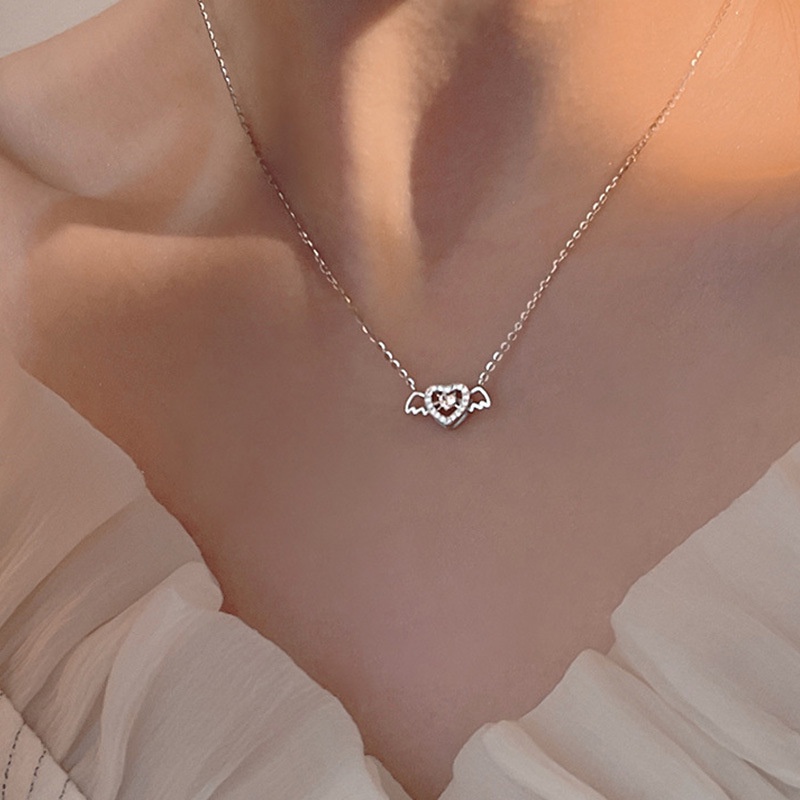 Kalung Rantai Gaya Korea Liontin Hati Cupid Aksen Zircon Untuk Perhiasan Wanita
