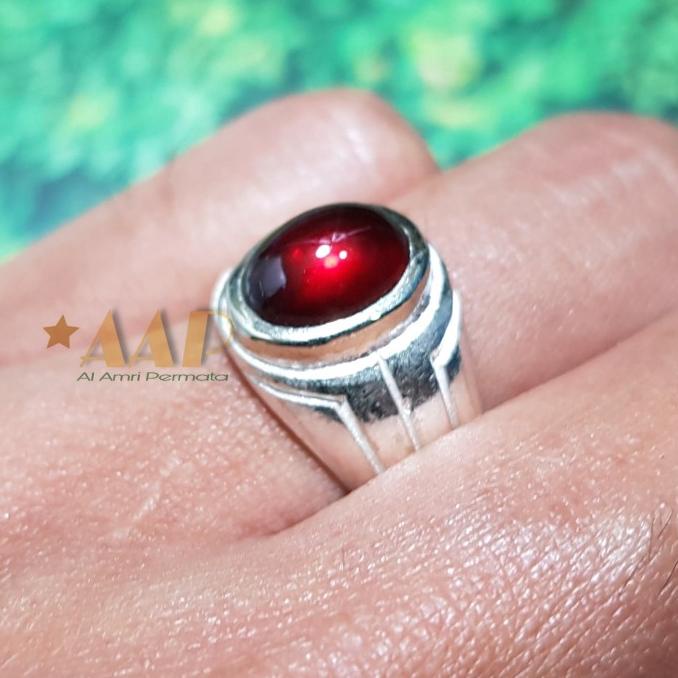 perhiasan pria batu cincin pria natural red garnet top giwang / cincin garnet