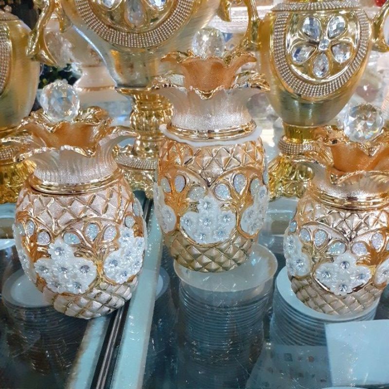 pajangan toples nanas set 3gold