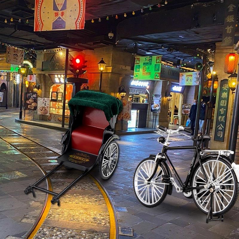 Mainan Simulasi Model Troli Rickshaw Shanghai Bahan Alloy Gaya Retro Vintage Untuk Hadiah Anak