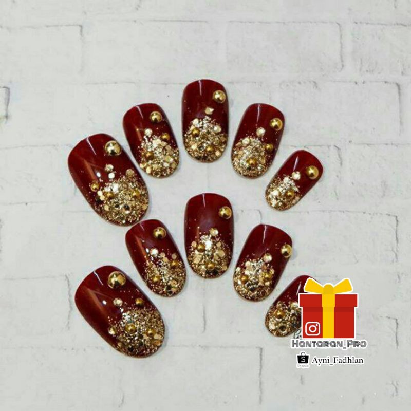 kuku palsu nail art maroon wedding