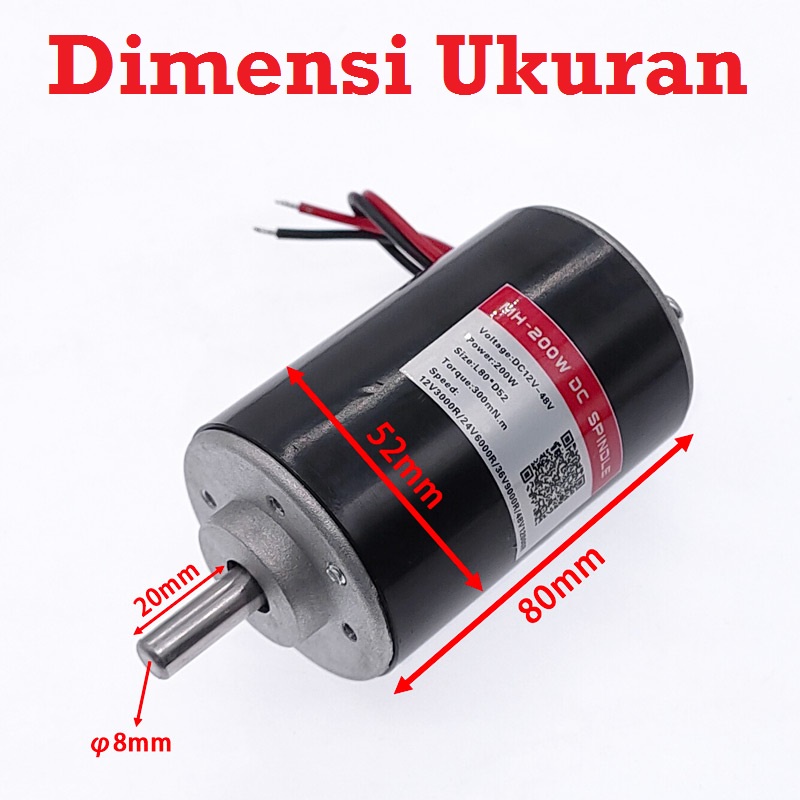 [HAEBOT] Dinamo DC Spindle Motor 200W 12-48V Shaft 8mm CNC Mini DIY Torsi Tinggi Kuat High Speed Power Mikro Brush