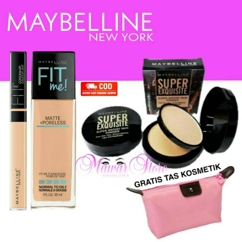 Paket kosmetik Maybelline Fit Me Foundation + Bedak Maybellin SuperExquisite