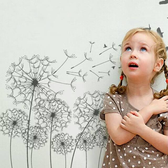 RELIZA WALL STICKER BUNGA DANDELION HITAM FLOWERS SILUET BIRD JM7317 STIKER DINDING