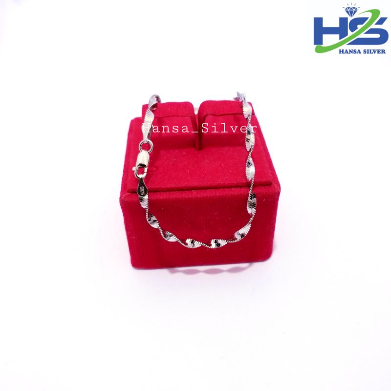 Kalung Perak Pria Wanita Silver Asli 925 Lapis Emas Putih Model Borsalino 45Cm - Kalung Wanita Anti Karat