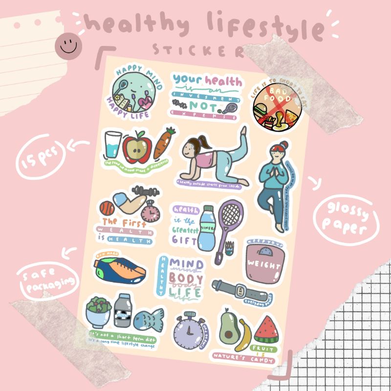 

[15 pcs] STIKER HEALTHY LIFESTYLE LUCU GLOSSY UNTUK HP, LAPTOP, NOTEBOOK, JURNAL DLL