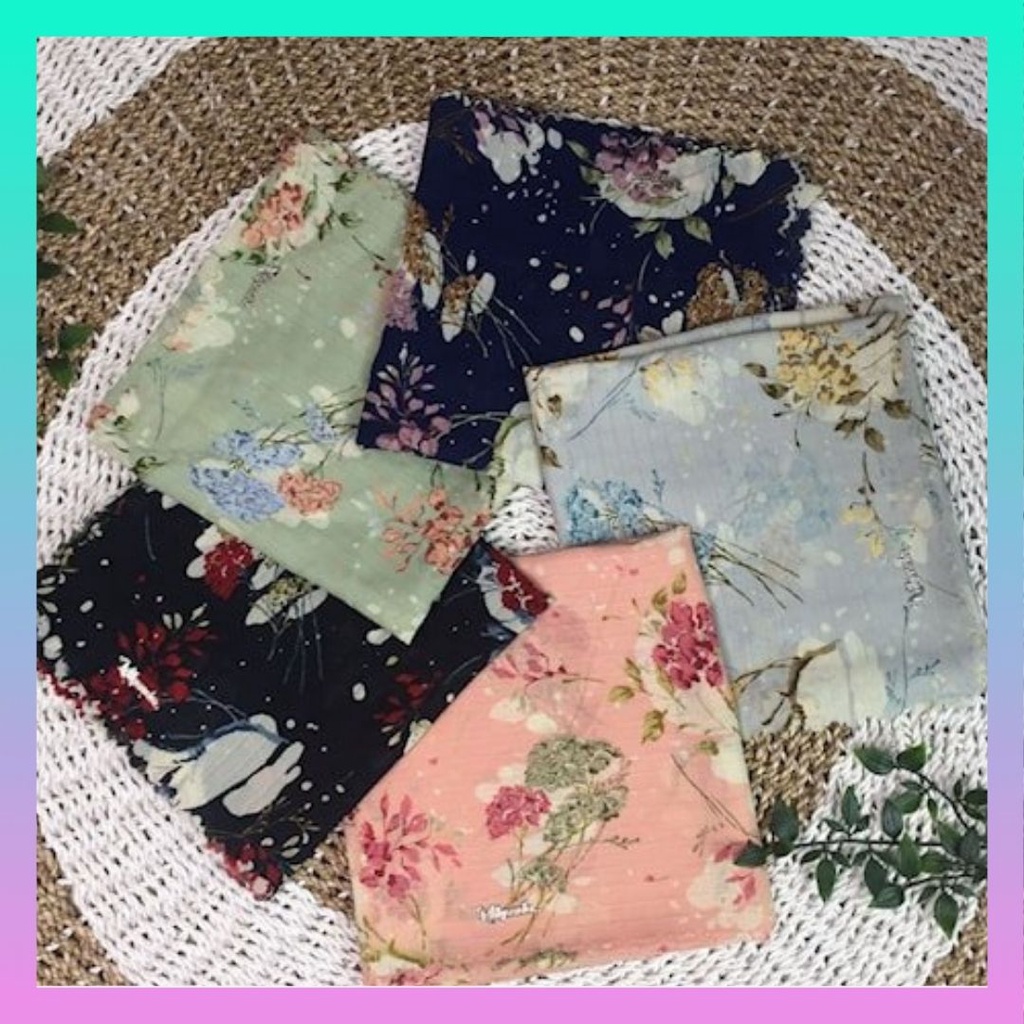 Hijab Jilbab Kerudung Krudung Kudung Segiempat Segi Empat Segi 4 Motif Camellia Finishing Laser Cut 