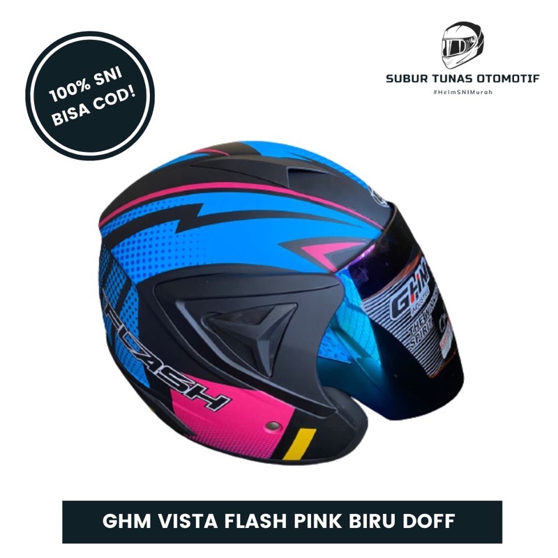 Helm GHM Flash Pink Biru Doff SNI Terlaris