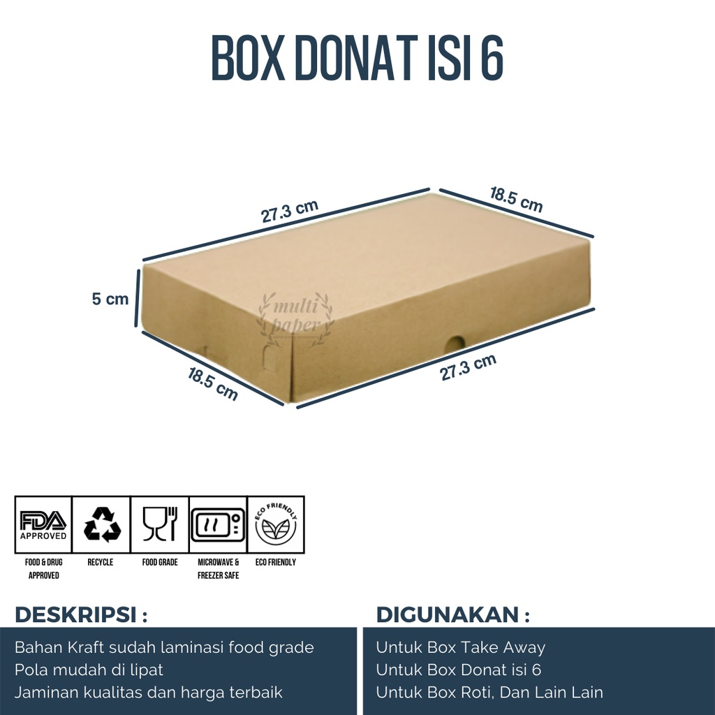 Kotak Donat isi 6 - 27.3x18.5x5 / Dus Donat isi 6 / Kotak Donat / Dus Donat