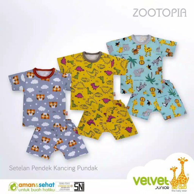 ECER!! VELVET Setelan Bayi Lengan Pendek SNI Kancing Pundak Uk. S - XXL