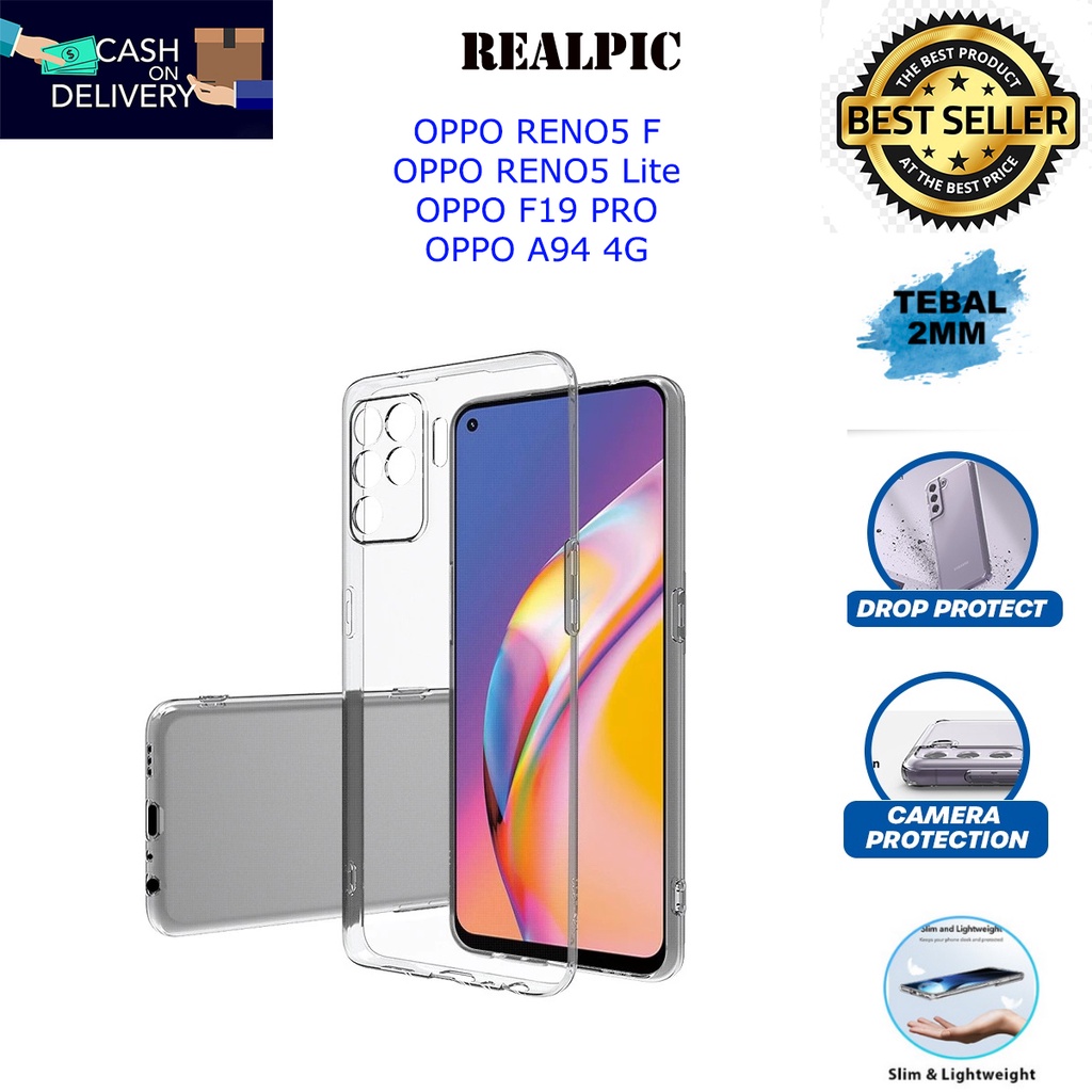 Case OPPO RENO5 F / OPPO RENO5 Lite / OPPO F19 PRO / OPPO A94 4G Casing Clear HD KETEBALAN 2MM BENING TRANSPARAN TPU Premium Softcase