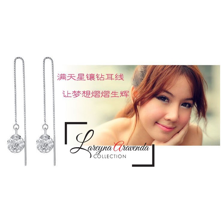 Anting Wanita Perak Model Lucky Ball Kristal Crystal Anti Karat Non Alergi AT024