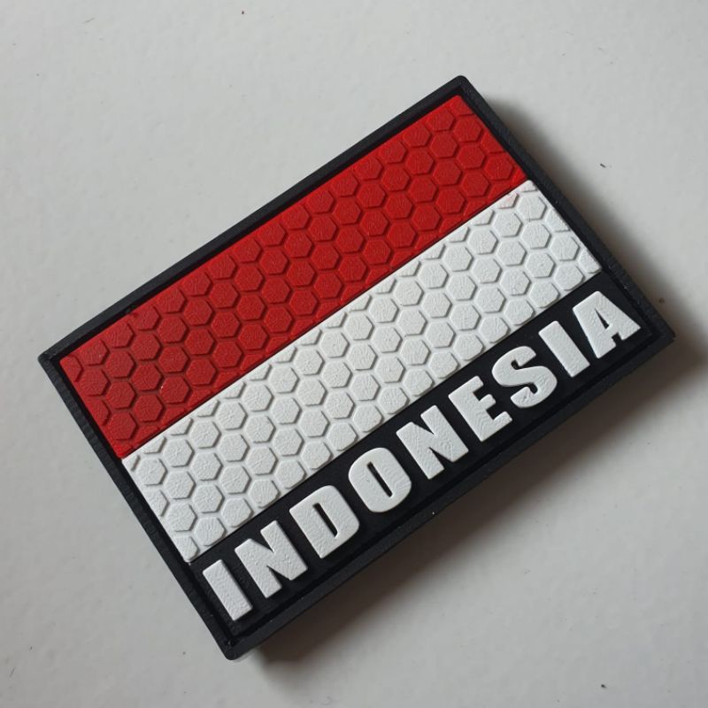 PATCH RUBBER LOGO BENDERA MERAH PUTIH INDONESIA TULISAN/TEMPELAN EMBLEM KARET VELCRO