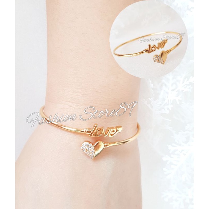 Yaxiya Gelang Bangle Elastis Love Perhiasan Lapis Emas Impor Gelang Bangle Flexibel Bahan Halus Love Perhiasan Lapis Emas 18k