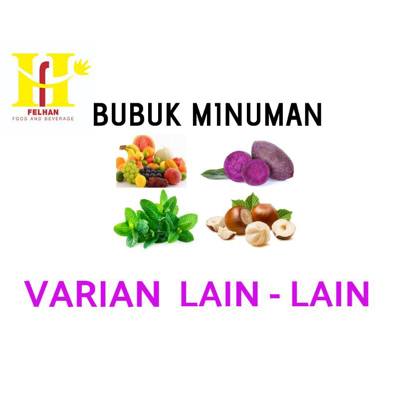 

(1kg) Bubuk minuman / powder drink felhan varian buah dan lain lain kemasan 1kg