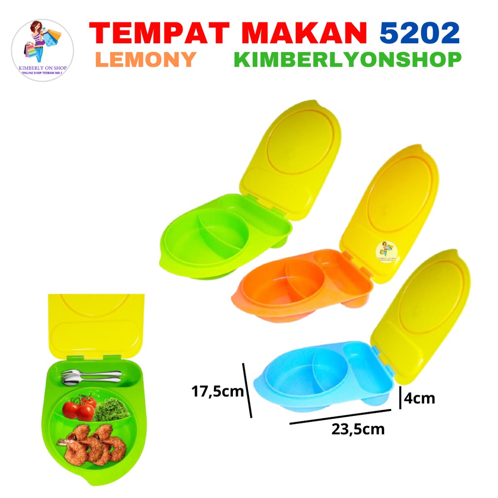 Kimberlyonshop Box / Tempat Makan Plastik 3 Sekat 5202 Lemony